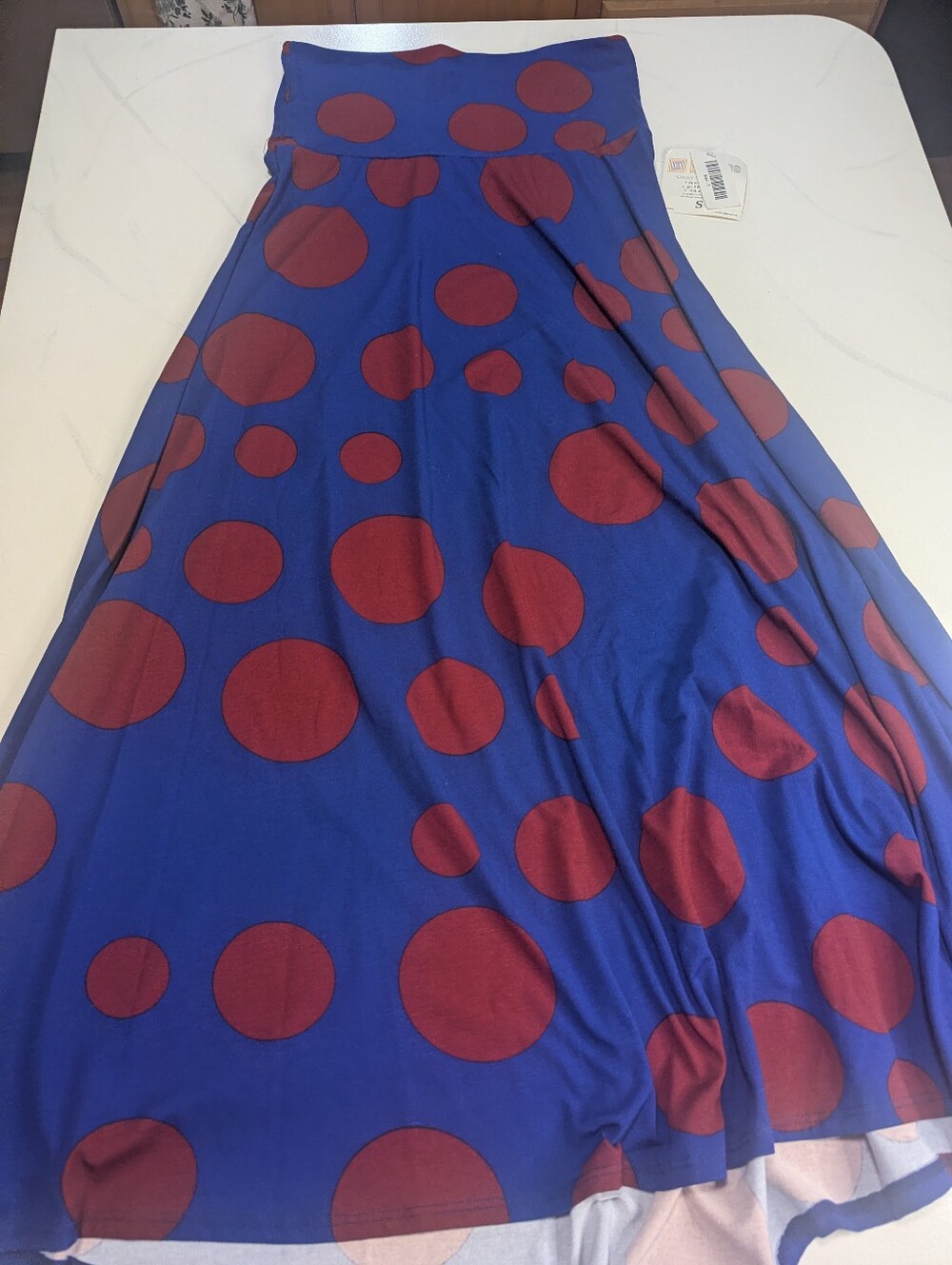 LuLaRoe Maxi Skirt S Blue Violet W/ Red Polka Dot Pattern NWT